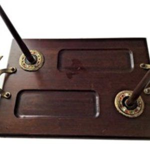 Rare Midcentury Bagel Loc Cheese Brass Mosaic Serving Tray & Fish Handles